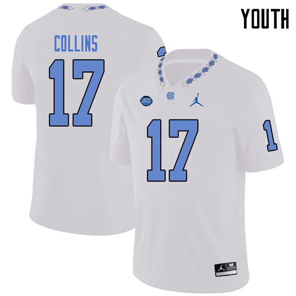 Jordan Brand Youth #17 Chris Collins North Carolina Tar Heels College Football Jerseys Sale-White